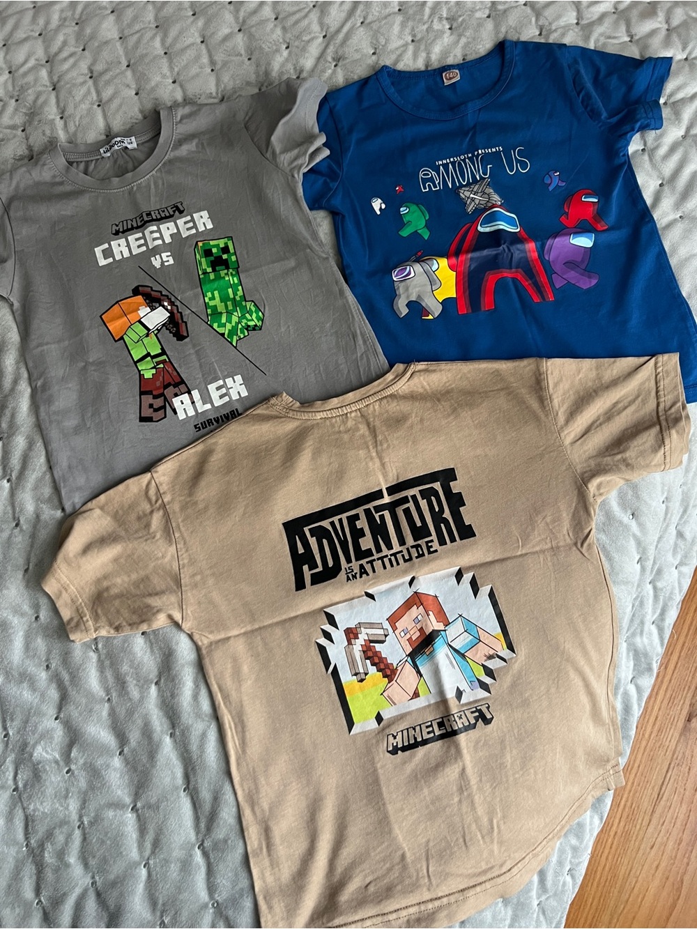 Lot of 3 Boys Minecraft & Among Us Graphic T-Shirts Gaming Tees